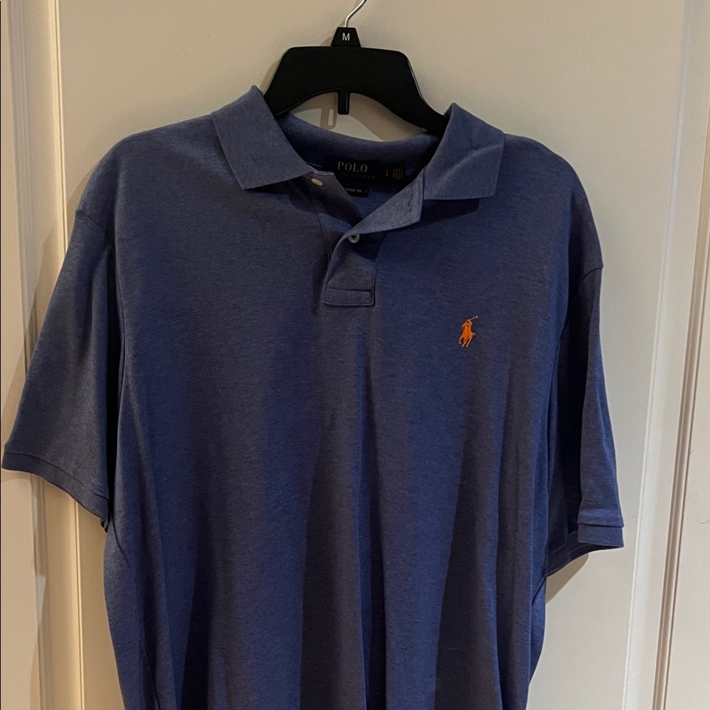 Polo by Ralph Lauren Men's Polo Shirt in Blue with Orange Logo